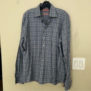 Thomas Pink Men's Blue Plaid Button Down Dress Shirt. Slim Fit size 18 43 cm